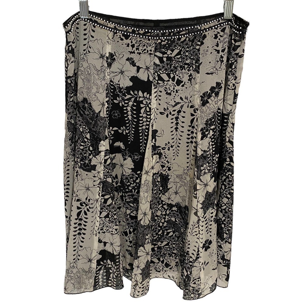 Anthropologie Lapis 100% Silk Skirt Black Floral Sz M Bead Embellished Lined